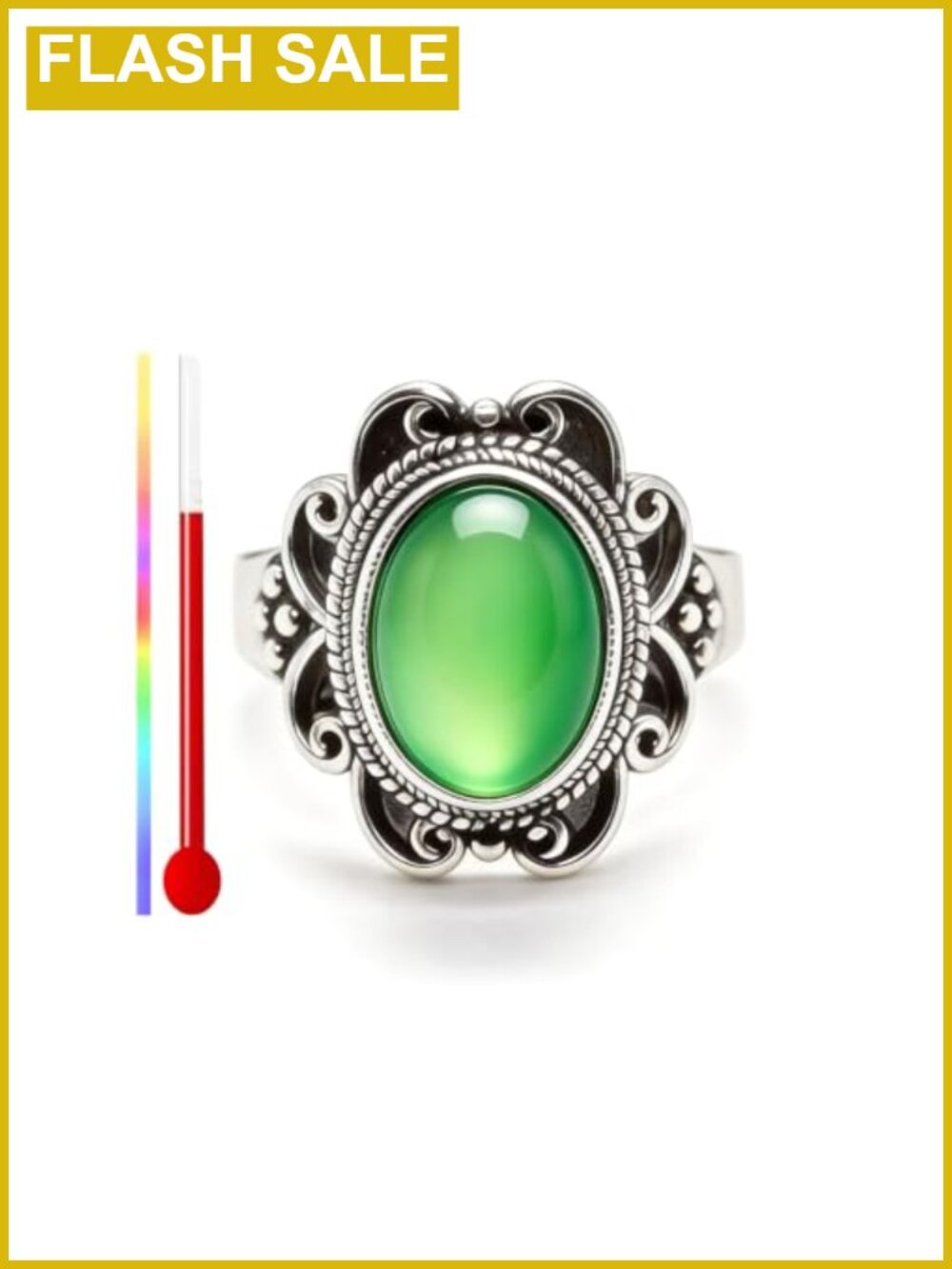 925 Sterling Silver Oval Crystal Ring Temperature Color Changing Boho